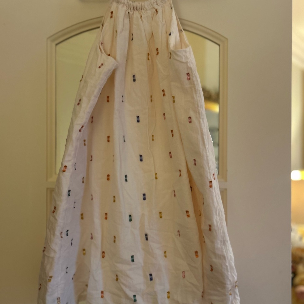 GAP Kids Girls Cream  Dress with Tiny Multicolored Embroidery